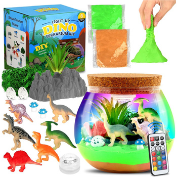 Zestaw Kreatywny TERRARIUM Dinozaury Las w Słoiku LAMPKA LED + PILOT PIASEK