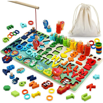 Trening MÓZGU Drewniane Montessori nauka liczenia alfabet  Układanka